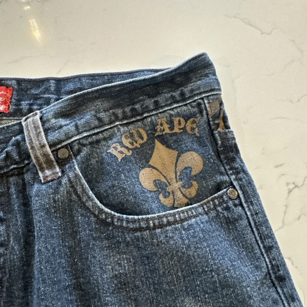 Red Ape Shorts Men's 34 Baggy Raw Denim Jorts Blue Vintage Y2K Skater Emo